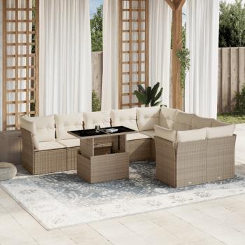 ARDEBO.de - 10-tlg. Garten-Sofagarnitur mit Kissen Beige Poly Rattan