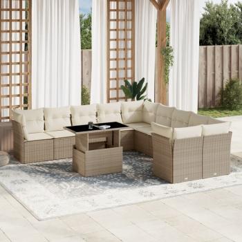 ARDEBO.de - 11-tlg. Garten-Sofagarnitur mit Kissen Beige Poly Rattan