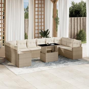 ARDEBO.de - 11-tlg. Garten-Sofagarnitur mit Kissen Beige Poly Rattan