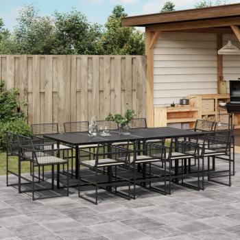 ARDEBO.de - 13-tlg. Garten-Essgruppe mit Kissen Schwarz Poly Rattan