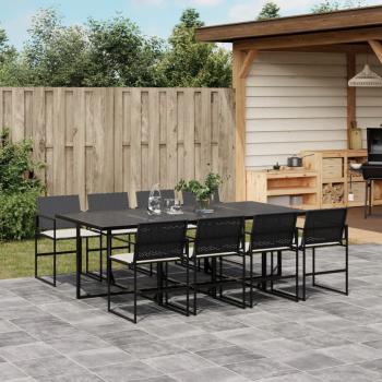 ARDEBO.de - 9-tlg. Garten-Essgruppe mit Kissen Schwarz Poly Rattan
