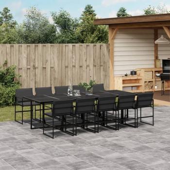 ARDEBO.de - 11-tlg. Garten-Essgruppe mit Kissen Schwarz Textilene