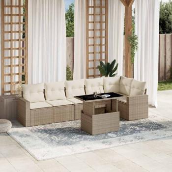ARDEBO.de - 7-tlg. Garten-Sofagarnitur mit Kissen Beige Poly Rattan