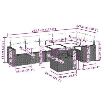 7-tlg. Garten-Sofagarnitur mit Kissen Beige Poly Rattan