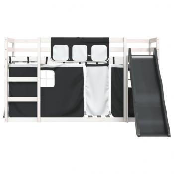 Etagenbett mit Rutsche und Gardinen Weiß und Schwarz 90x190 cm