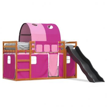 ARDEBO.de - Etagenbett mit Rutsche und Gardinen Rosa 90x200 cm