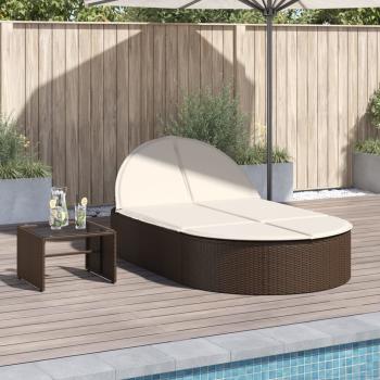 ARDEBO.de - Doppel-Sonnenliege mit Auflagen Braun Poly Rattan