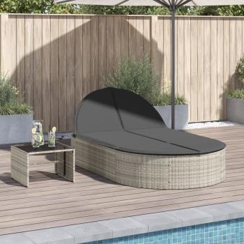 ARDEBO.de - Doppel-Sonnenliege mit Kissen Hellgrau Poly Rattan