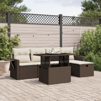ARDEBO.de - 6-tlg. Garten-Sofagarnitur mit Kissen Braun Poly Rattan
