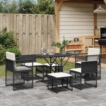 ARDEBO.de - 7-tlg. Garten-Essgruppe mit Kissen Schwarz Poly Rattan