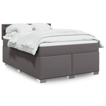 ARDEBO.de - Boxspringbett mit Matratze Grau 160x200 cm Kunstleder