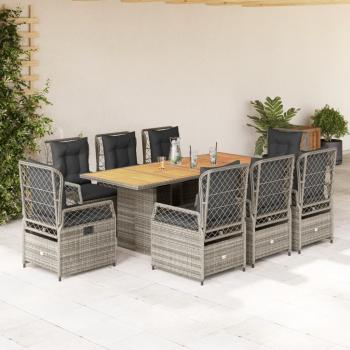 ARDEBO.de - 9-tlg. Garten-Essgruppe mit Kissen Grau Poly Rattan