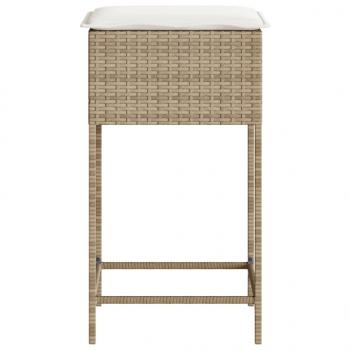 Garten-Barhocker mit Kissen 2 Stk. Beige Poly Rattan