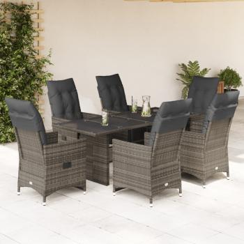 ARDEBO.de - 7-tlg. Garten-Bistro-Set mit Kissen Grau Poly Rattan