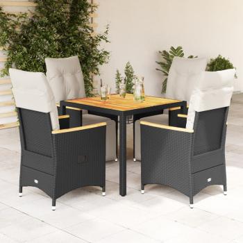 ARDEBO.de - 5-tlg. Garten-Bistro-Set mit Kissen Schwarz Poly Rattan