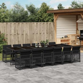 ARDEBO.de - 13-tlg. Garten-Essgruppe mit Kissen Schwarz Poly Rattan