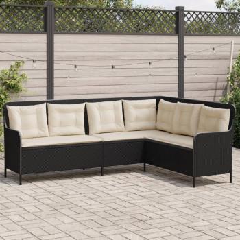 ARDEBO.de - Gartensofa in L-Form mit Kissen Schwarz Poly Rattan