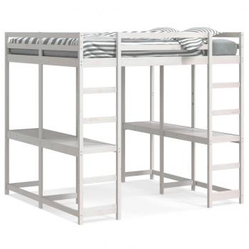 ARDEBO.de - Hochbett mit Schreibtisch & Leiter Weiß 180x200 cm Kiefernholz