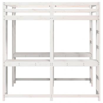 Hochbett mit Schreibtisch & Leiter Weiß 180x200 cm Kiefernholz