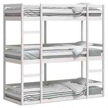ARDEBO.de - Dreifach-Etagenbett Weiß 80x200 cm Massivholz Kiefer