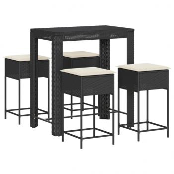 ARDEBO.de - 5-tlg. Gartenbar-Set mit Kissen Schwarz Poly Rattan