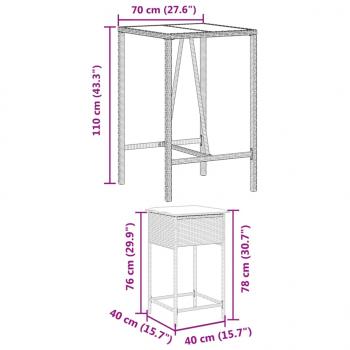 5-tlg. Gartenbar-Set mit Kissen Grau Poly Rattan