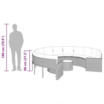 Gartensofa mit Tisch und Kissen Rund Beige Poly-Rattan