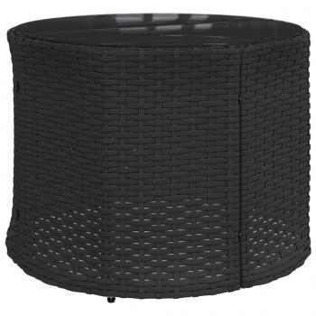 Gartensofa mit Tisch und Kissen Rund Schwarz Poly-Rattan
