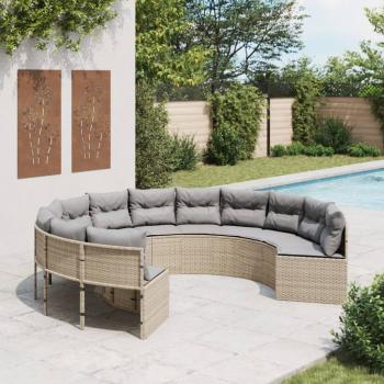 ARDEBO.de - Gartensofa mit Kissen Rund Beige Poly-Rattan
