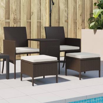 ARDEBO.de - Gartensofa 2-Sitzer mit Tisch und Hockern Braun Poly Rattan
