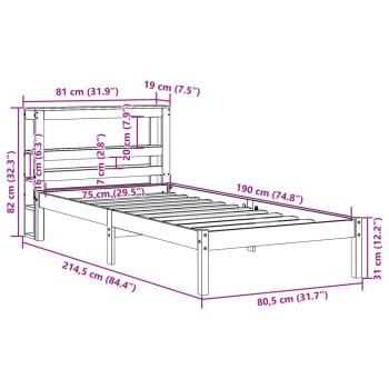 Bettgestell mit Kopfteil ohne Matratze Wachsbraun 75x190 cm
