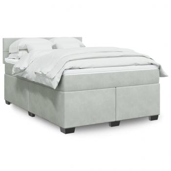 ARDEBO.de - Boxspringbett mit Matratze Hellgrau 140x190 cm Samt