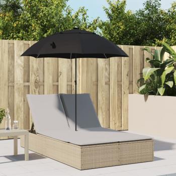 ARDEBO.de - Doppel-Sonnenliege mit Kissen & Sonnenschirm Beige Poly Rattan