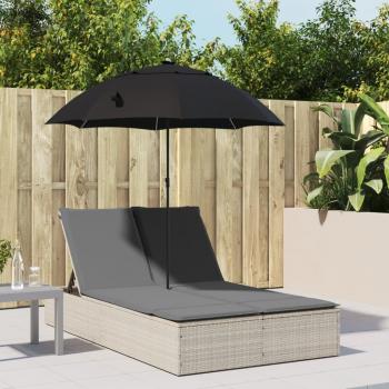 ARDEBO.de - Doppel-Sonnenliege mit Kissen & Schirm Hellgrau Poly Rattan