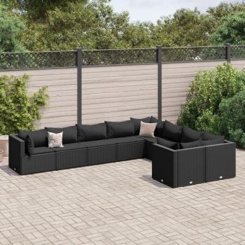 ARDEBO.de - 9-tlg. Garten-Sofagarnitur mit Kissen Schwarz Poly Rattan