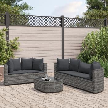 ARDEBO.de - 6-tlg. Garten-Sofagarnitur mit Kissen Grau Poly Rattan