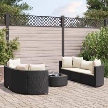 ARDEBO.de - 7-tlg. Garten-Sofagarnitur mit Kissen Schwarz Poly Rattan