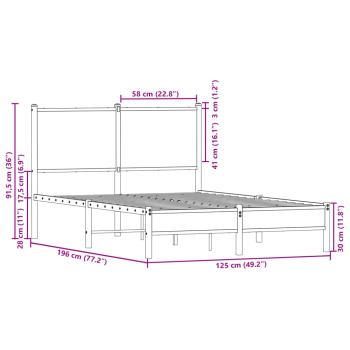 Metallbett ohne Matratze Sonoma-Eiche 120x190 cm