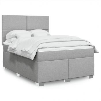 ARDEBO.de - Boxspringbett mit Matratze Hellgrau 160x200 cm Stoff