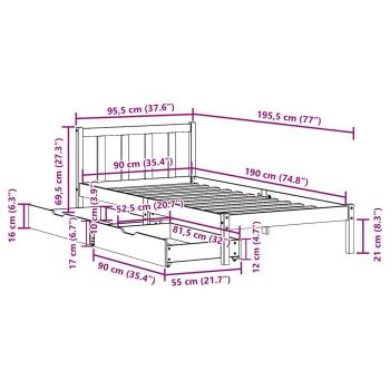 Massivholzbett ohne Matratze Wachsbraun 90x190 cm Kiefernholz