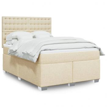 ARDEBO.de - Boxspringbett mit Matratze Creme 140x200 cm Stoff
