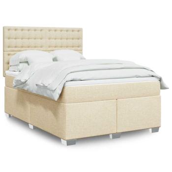 ARDEBO.de - Boxspringbett mit Matratze Creme 140x200 cm Stoff