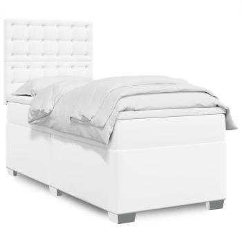 ARDEBO.de - Boxspringbett mit Matratze Weiß 90x190 cm Kunstleder