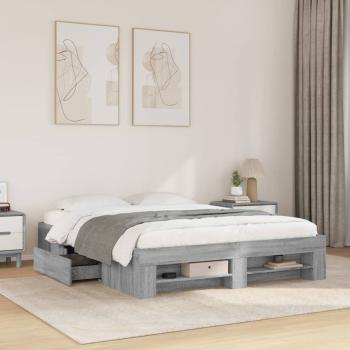 ARDEBO.de - Bettgestell Grau Sonoma 150x200 cm Holzwerkstoff