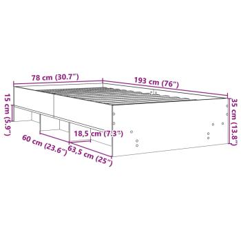 Bettgestell ohne Matratze Räuchereiche 75x190 cm Holzwerkstoff