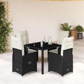 ARDEBO.de - 5-tlg. Garten-Bistro-Set mit Kissen Schwarz Poly Rattan