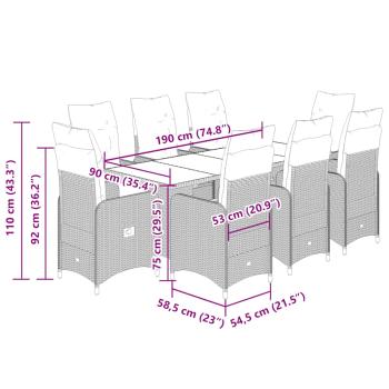 9-tlg. Garten-Bistro-Set mit Kissen Schwarz Poly Rattan