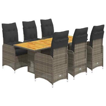 ARDEBO.de - 7-tlg. Garten-Bistro-Set mit Kissen Grau Poly Rattan