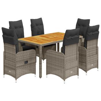 ARDEBO.de - 7-tlg. Garten-Bistro-Set mit Kissen Grau Poly Rattan