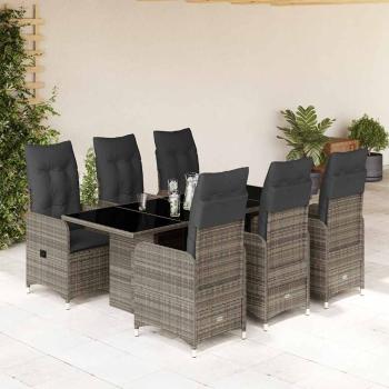 ARDEBO.de - 7-tlg. Garten-Bistro-Set mit Kissen Grau Poly Rattan